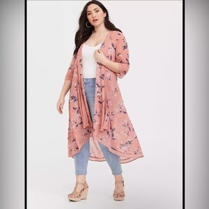 Torrid Chiffon Maxi High-Low Floral Sheer Kimono Duster size 1/2 preppy fall